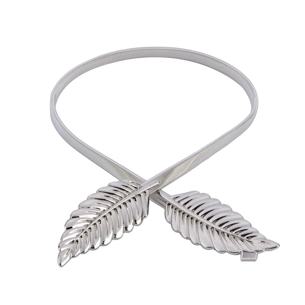 Women Metal Leaves Elastic Stretch Waist Belt Strap Cummerbund Waistband