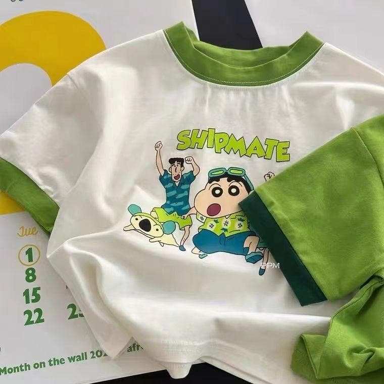 Pure Cotton Children's Short-sleeved T-shirt Summer Loose Cartoon Print Boys and Girls Clothing Baby Baby Style Top 80cm white