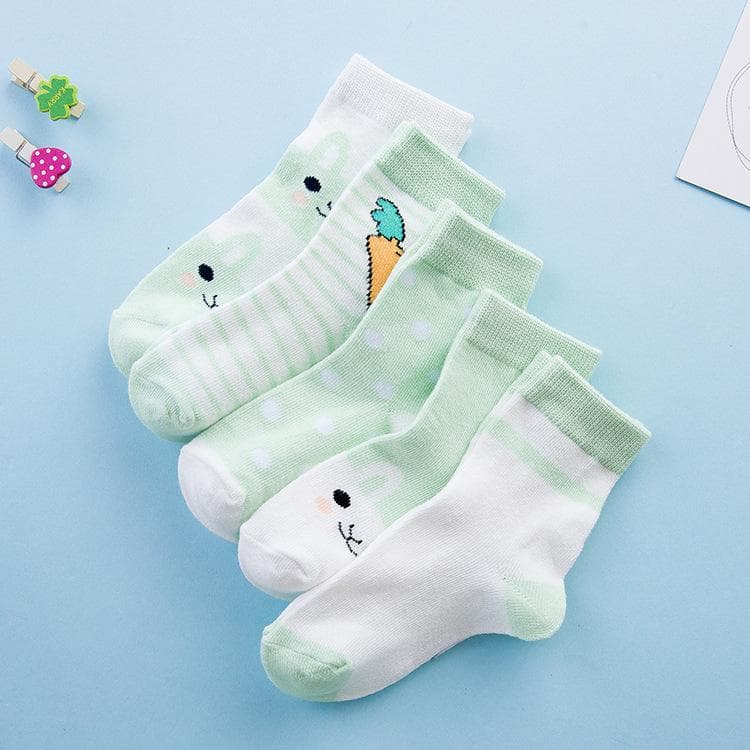 Spring & Autumn Kids’ Cute Bunny Cotton Socks - Comfortable, A-Class Xinjiang Cotton 1-3 years (11-13CM) green