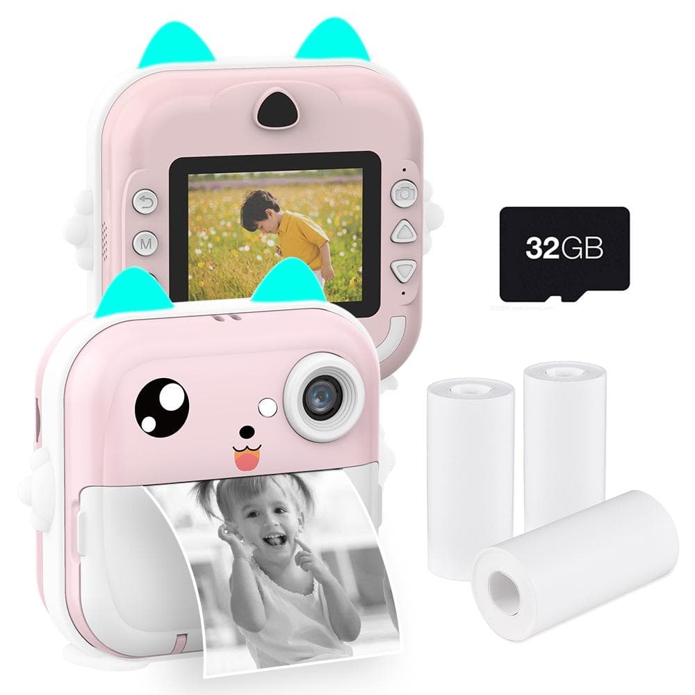 Portable Children Instant Thermal Print Kid Camera 2.4 Inch Screen Digital Camera Photo Selfie HD P-2 pink