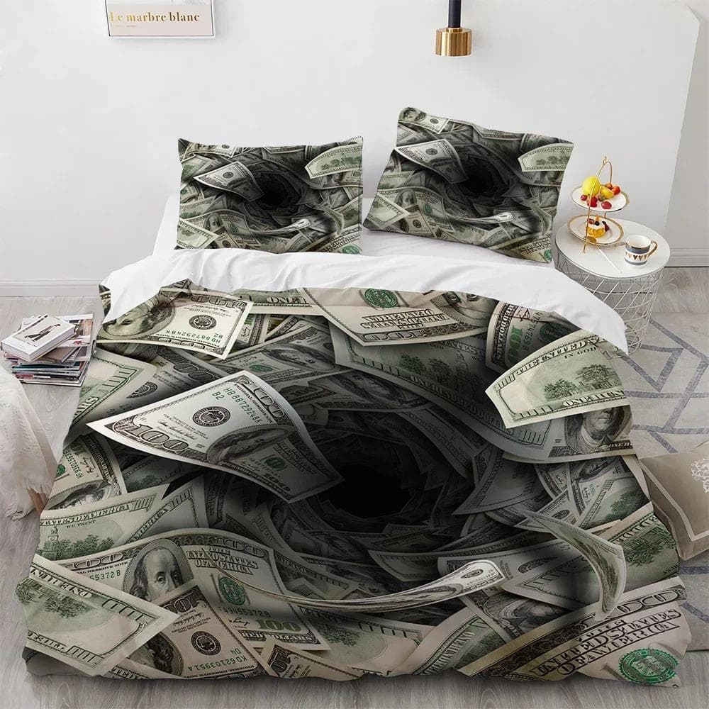 Money Duvet Cover Set Golden Coins Print Bedding Set Soft Comfortable Double Queen King Size Comforter Cover for Teens Adults AU Single 140x210cm