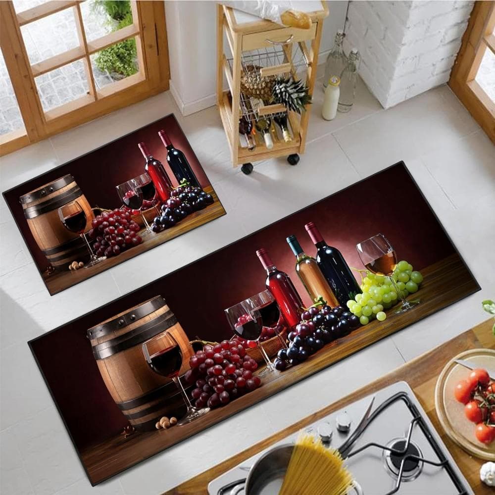 Red Kitchen Rugs Mats Wine Rose Cushioned Anti Fatigue Rugs Washable Kitchen Floor Mats Runner Rug for Kitchen Laundry Carpet 2PC-40X60-40x120cm