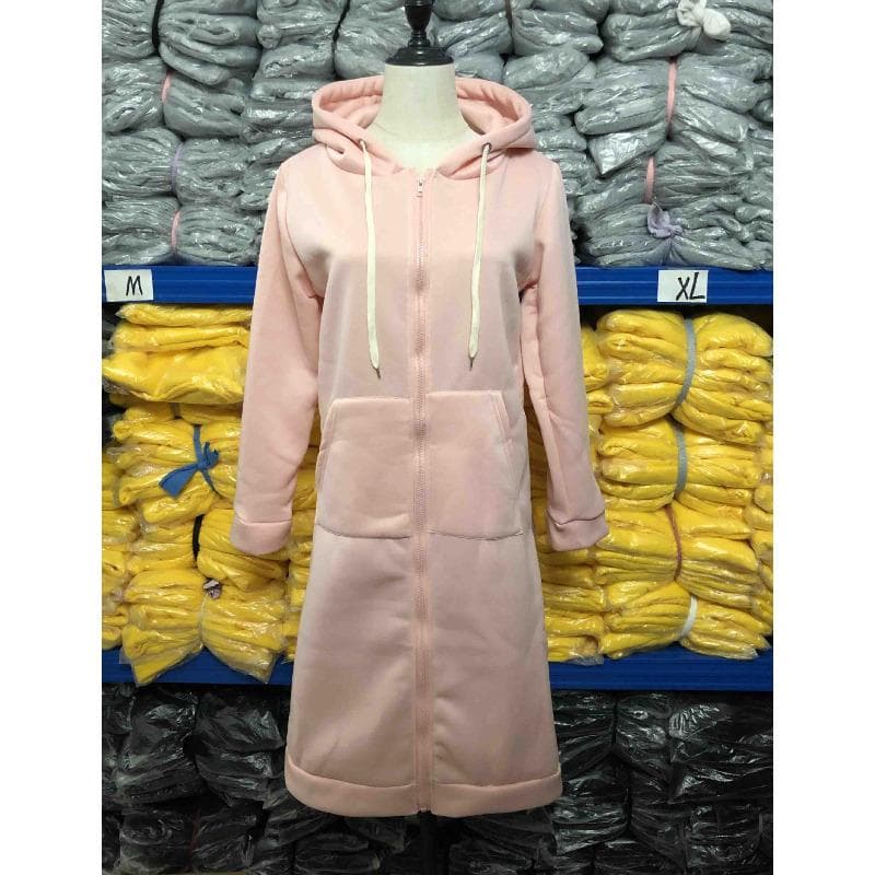 Sweater Women's Medium and Long Fleece Pocket Hooded Zipper Trench Coat Women XL
