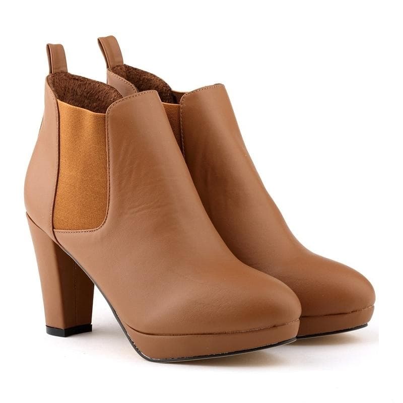 Winter Fashion Women Ankle Boots Thick High Heels Snow Boots Platform Pumps Plus Velvet Keep Warm Women Boots 41 brown