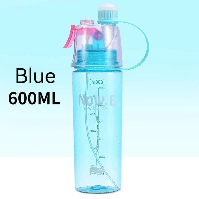 600ml Spray Cold Water Bottle Sublimation Mist Water Bottle Reusable Gym Sports Plastic Bottle with Spray Summer 600ML blue