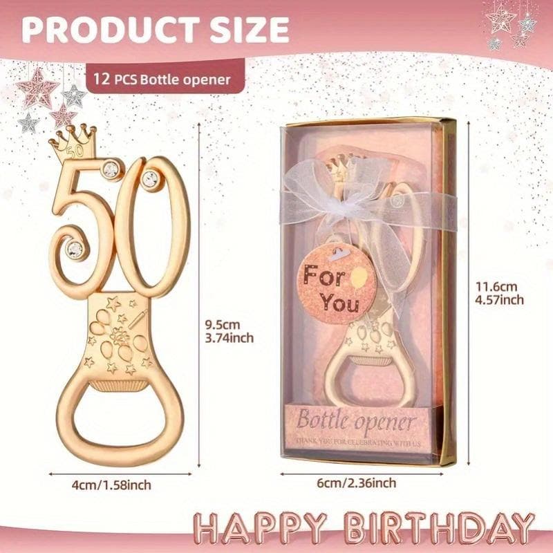 Golden 50th Birthday Bottle Openers - Perfect for Wedding, Bridal Shower, Birthday, Anniversary, and General Party Decorations gold
