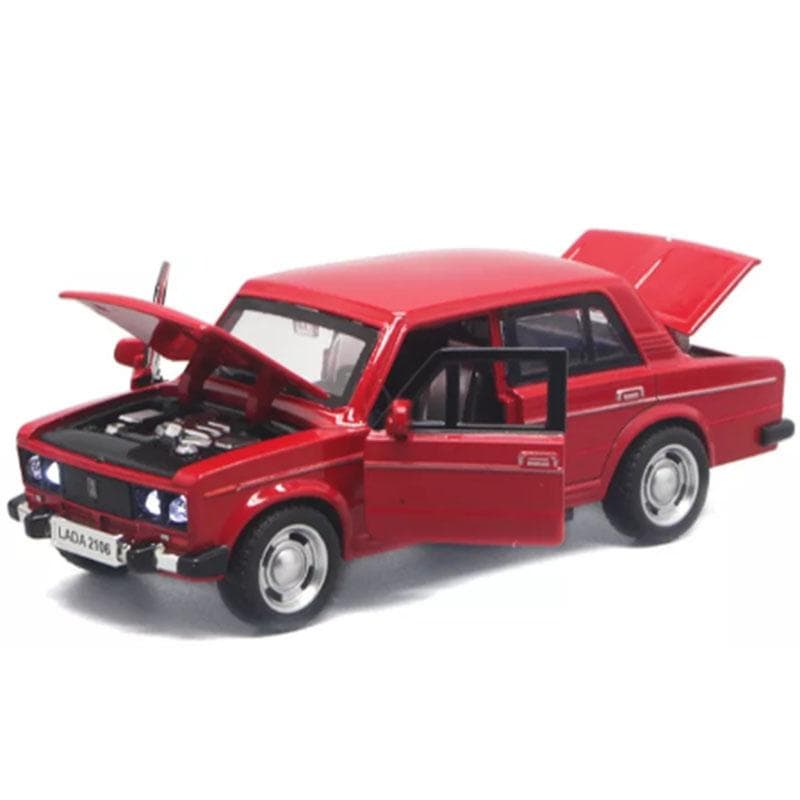 1/32 Scale LADA 2106 Diecast Car Model Toy, Pull Back Toy Vehicle with Sound and Light for Kids Toddler Boys Girls Gift Collection 1/32-14.5x5x5cm red