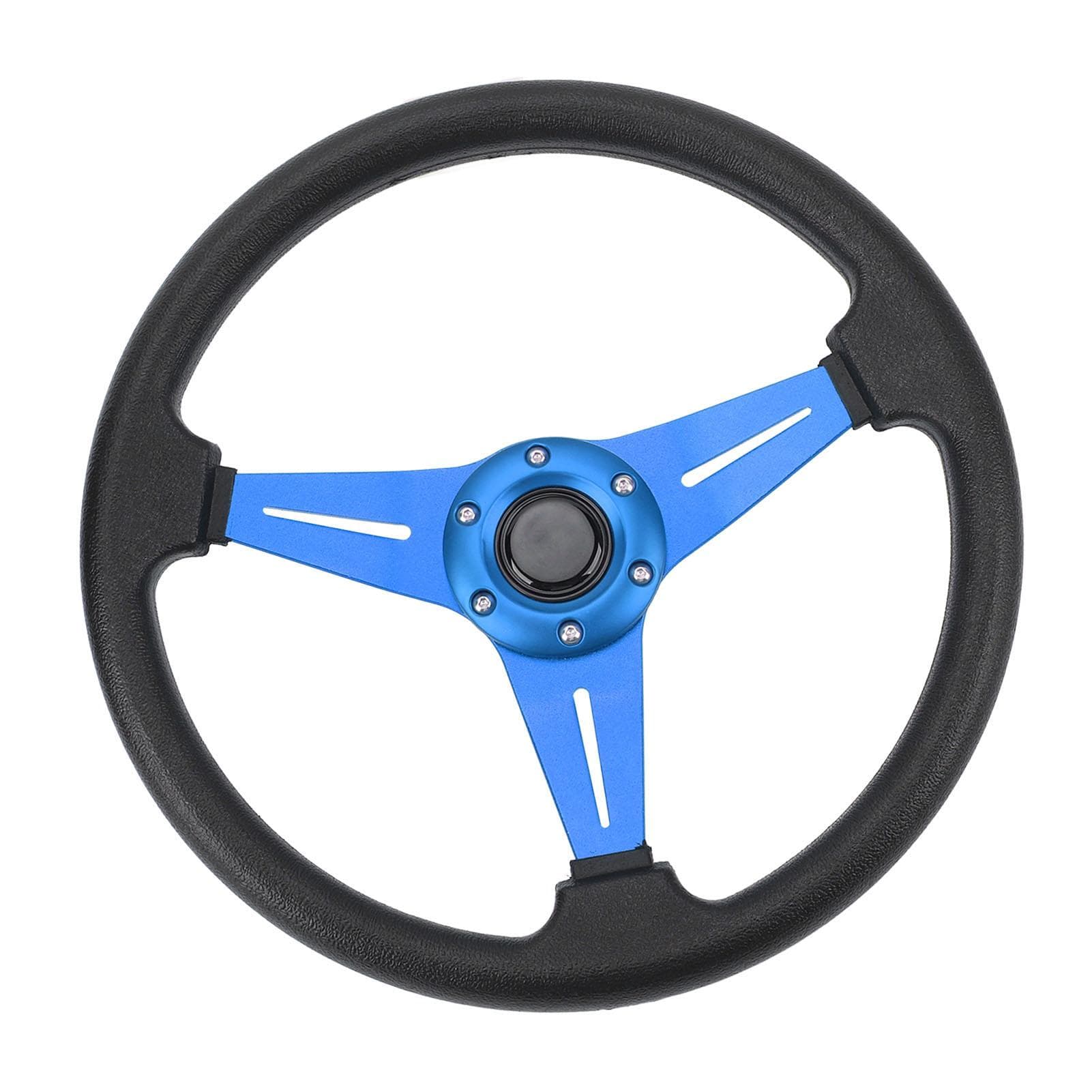 Car Steering Wheel Racing Style PU Leather 14in Universal Fit for 6 Hole Steering Wheel Hub Adapter blue