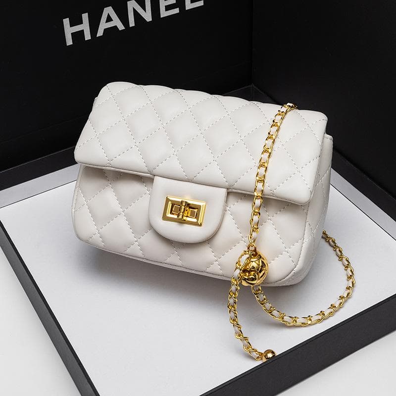 Fashion Golden Ball Chain Bag for Women Spring and Summer with Diamond Check Bag for Women Single Shoulder Crossbody Small Square Bag