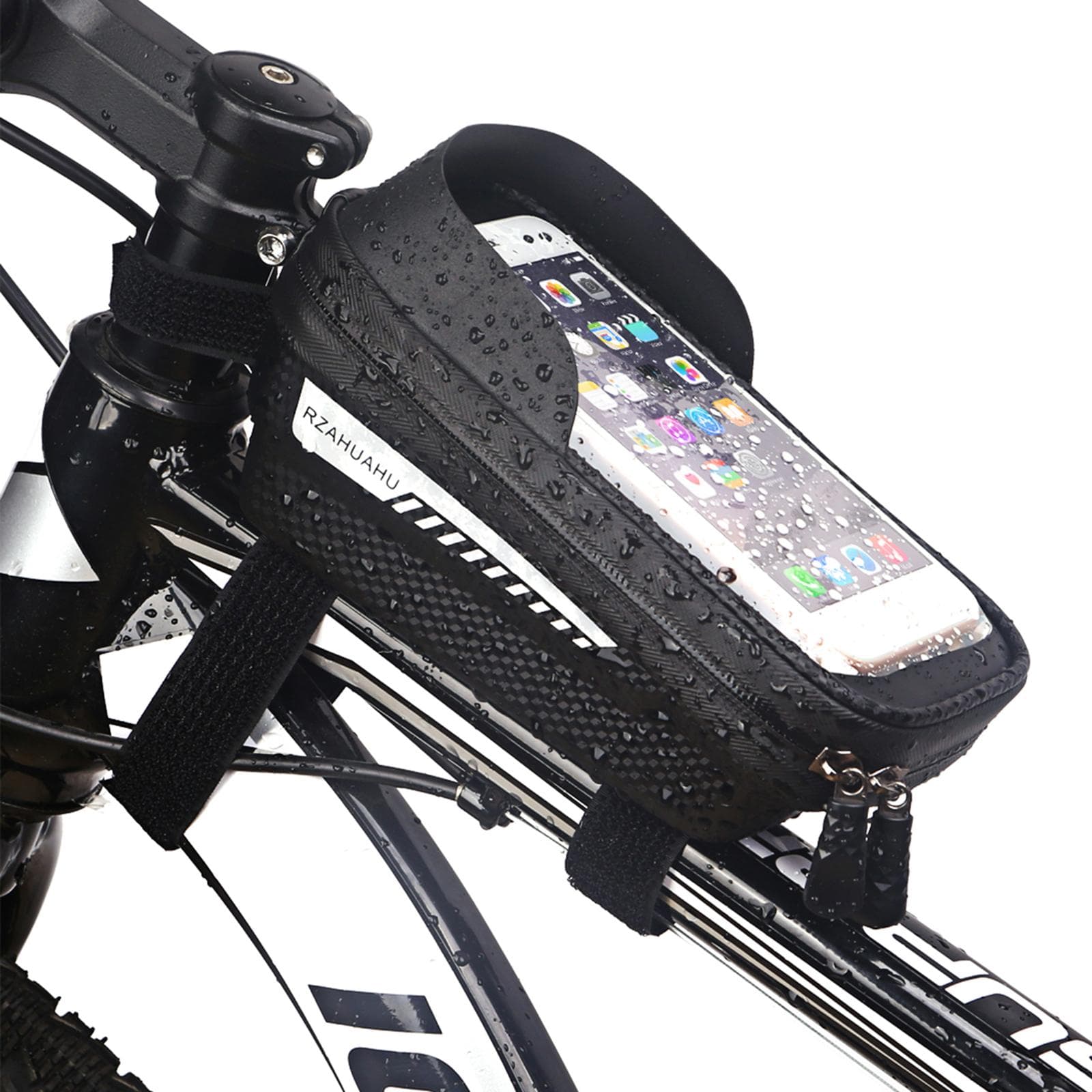 Waterproof Bicycle Phone Mount Bags Front Frame Top Tube Bag with Touchscreen Phone Holder Case black