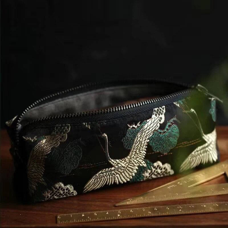 Retro Pencil Case Kawaii Stationery Kalemlik Pencilcase Embroidery Pen Case Golden Thread Trousse School Supplies Pencils Case One Size green
