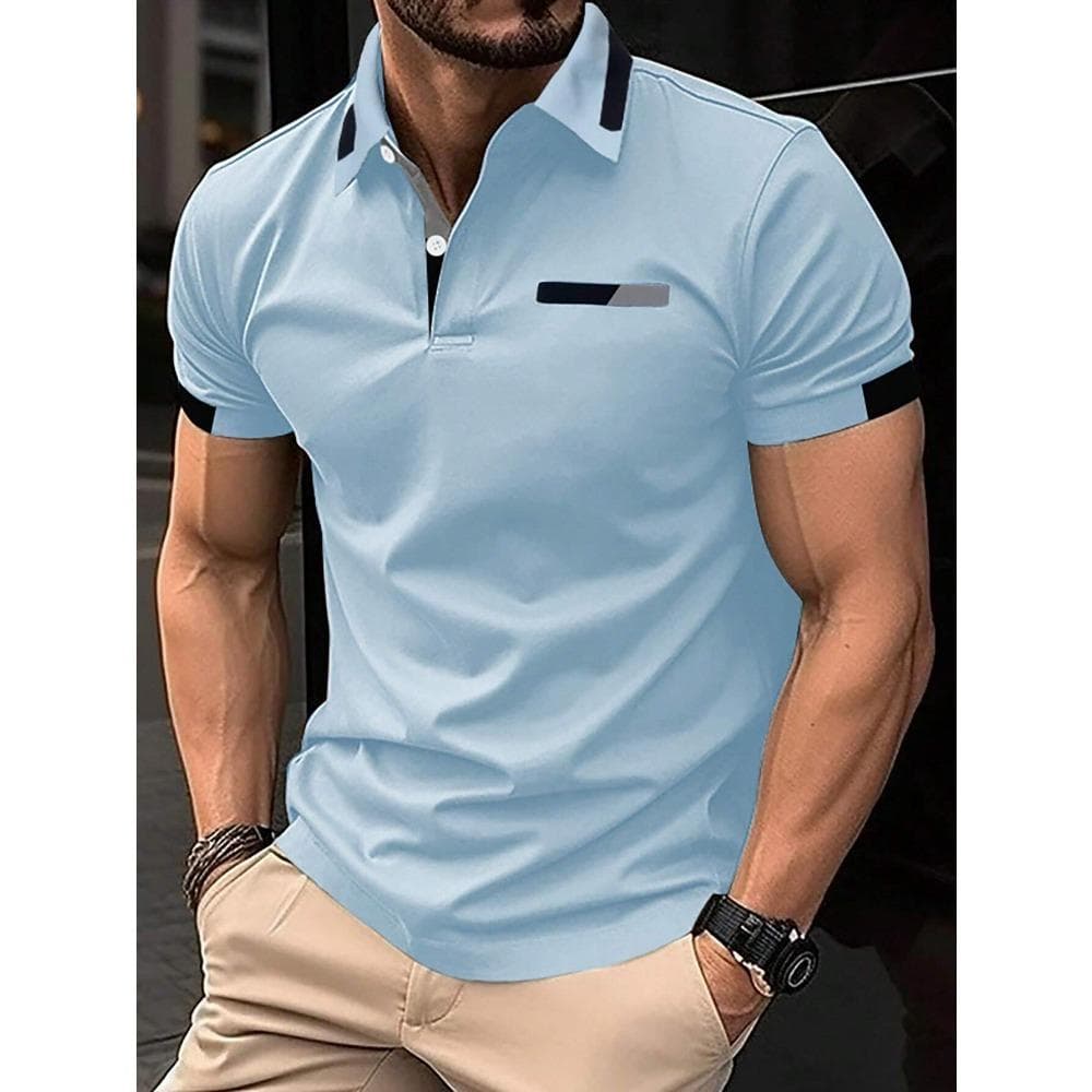 Manfinity Homme Men's Summer Color-Block Short Sleeve Casual Polo Shirt For Commuting M
