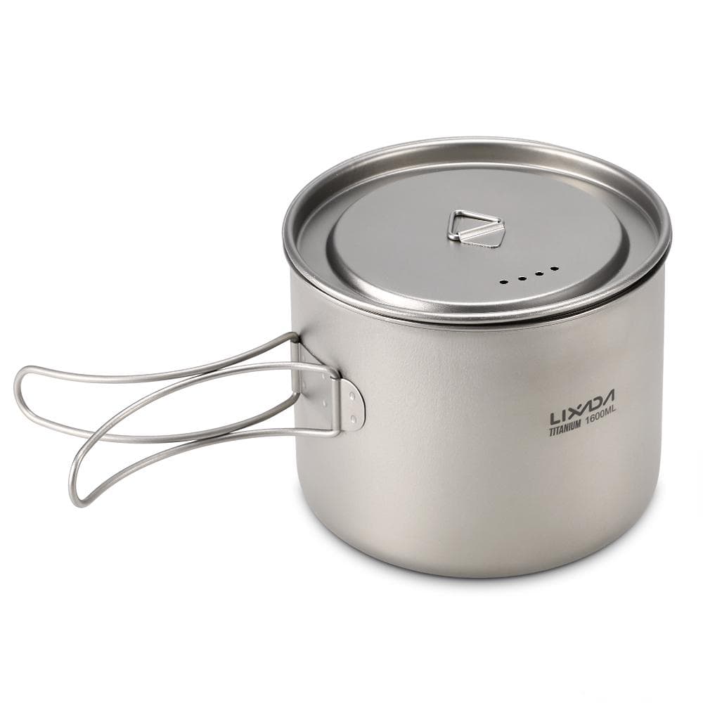 Lixada 1600ml Titanium Pot Ultralight Portable Hanging Pot with Lid and Foldable Handle Outdoor Cup , 1600ml