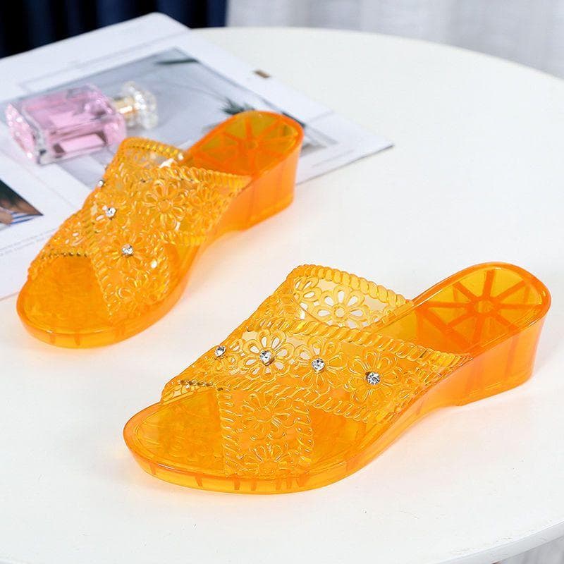 Crystal Sandals Women's Summer High Heel Flip Flops Wearing Beach Slip Resistant Slippers with Sloping Heels 40 yellow