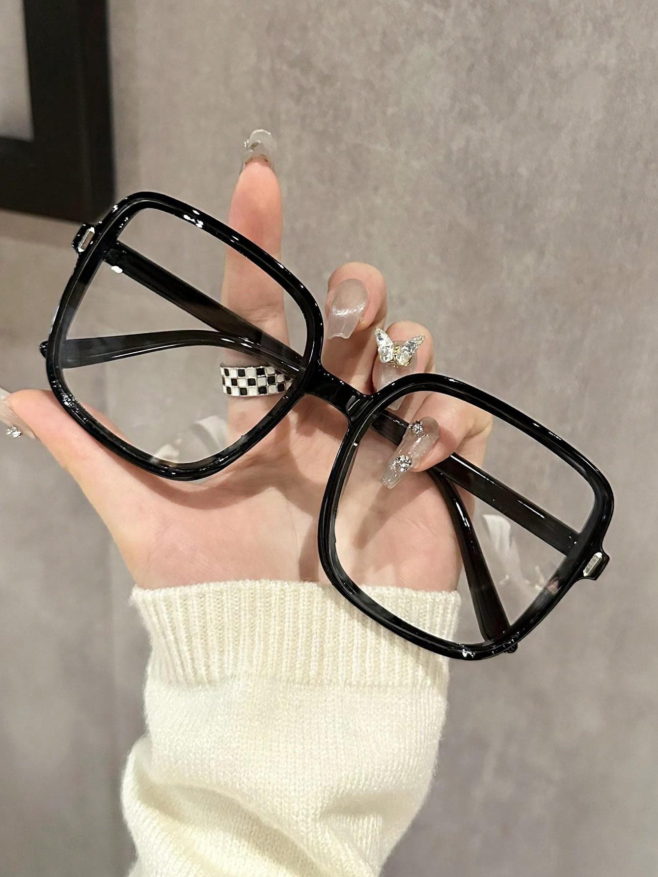 1PC Fashion Oversized Square Plastic Frame Clear Glasses For Daily Life Photo Shoot Clothing Accessories