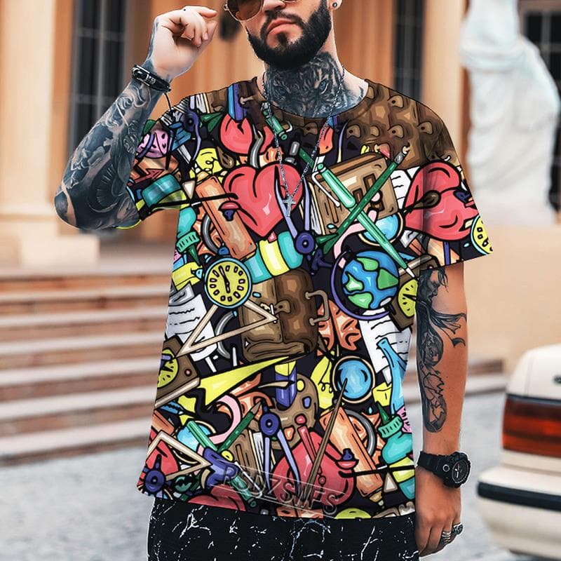 2022 New Men's Fashion Street Hip-hop Graffiti 3d Printing T-shirt S