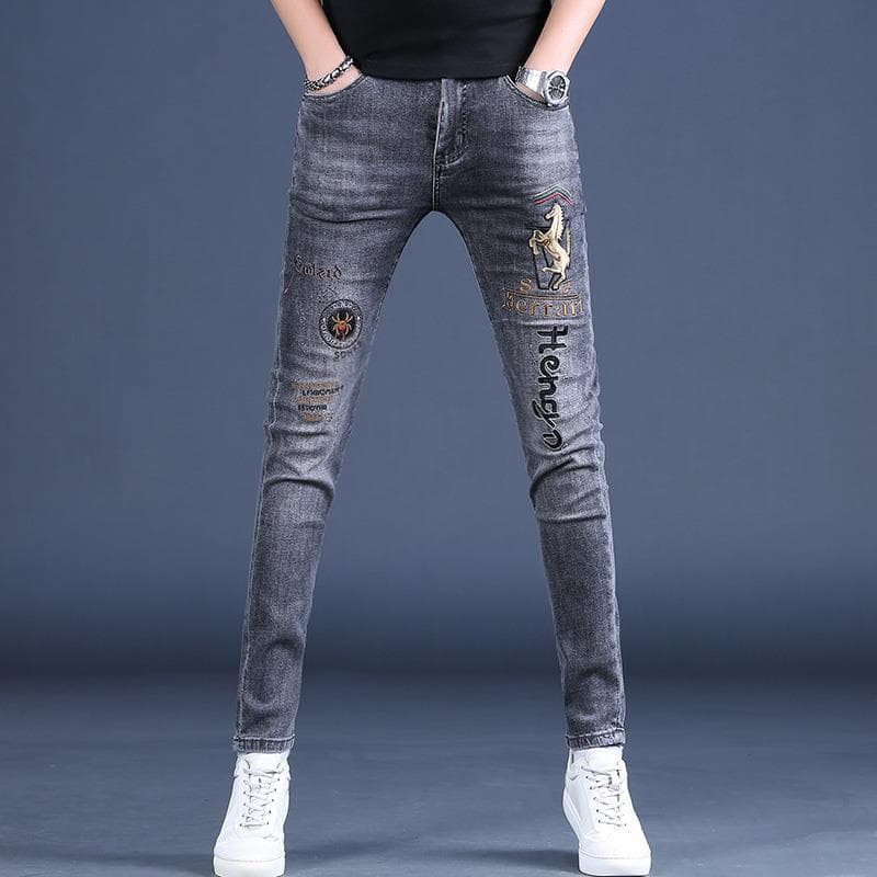 European Style Pony Embroidered Slim Fit Men's Jeans - Spring/Autumn 28 (Recommended 90-105 lbs)