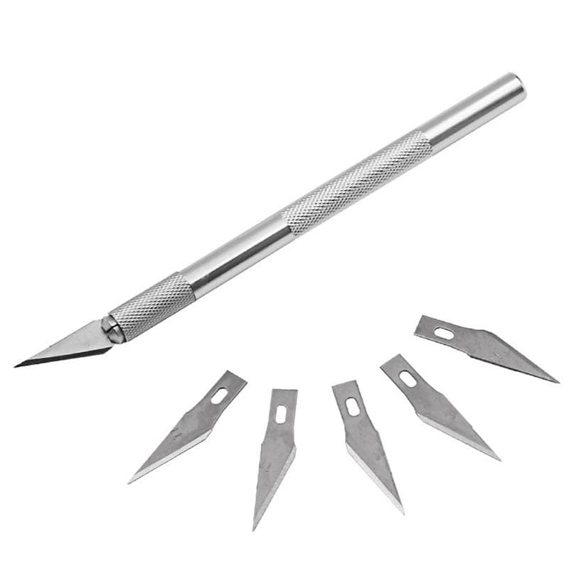 Non-Slip Metal Scalpel Knife Engraving Craft Knives +5pcs Blades Kit Cutter DIY Repair Hand Art Tool silver