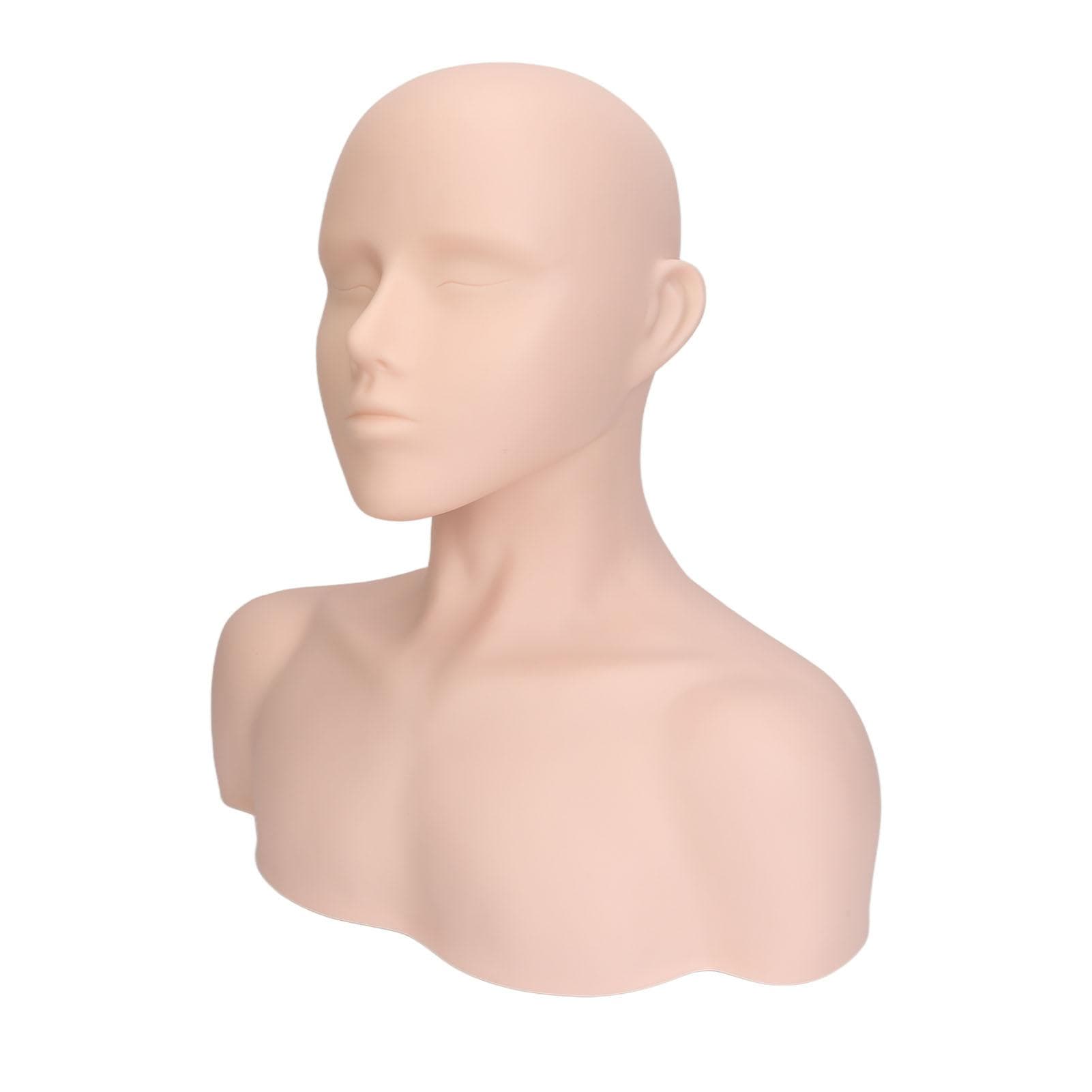 Mannequin Head with Shoulder PVC Realistic Makeup Mannequin Head for Wig Hat Display Eyelash
