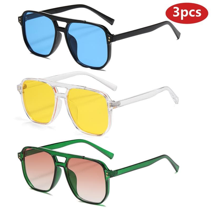 3pcs Square Gradient Punk Sunglasses Anti UV Protection Stylish Black Shades for Beach Travel