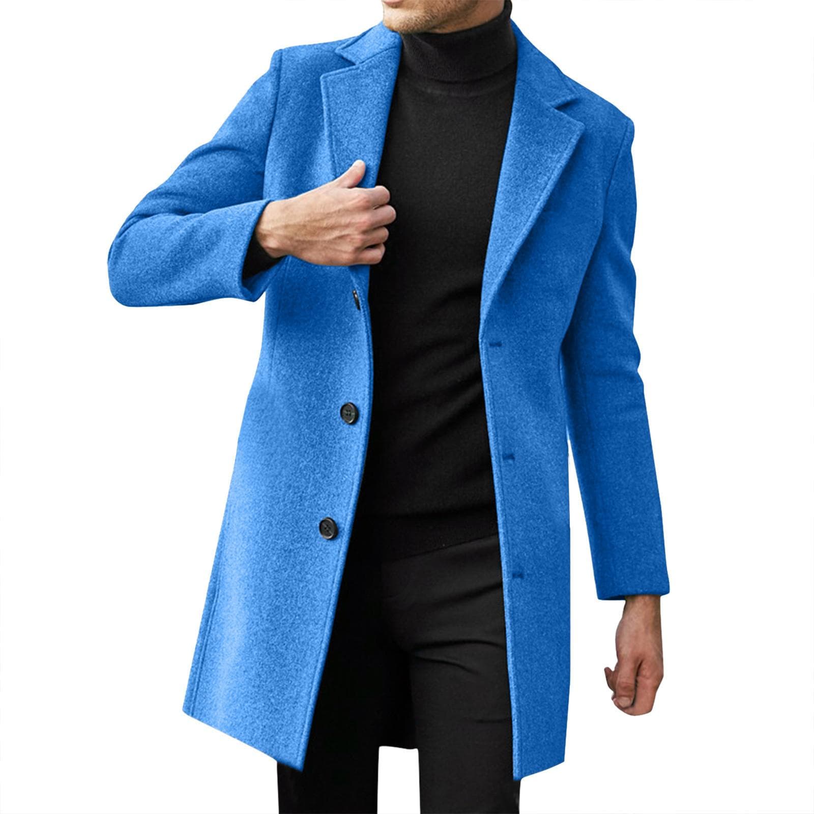 Men's Single Breasted Lapel Coat Long Sleeve Solid British Style Single Breasted Coat L blue