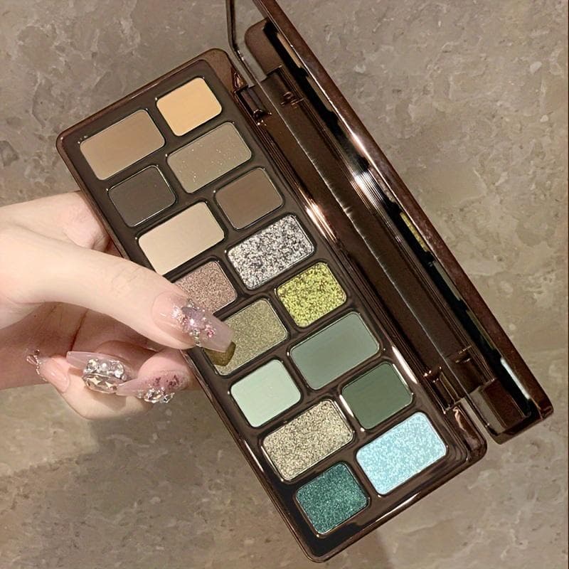 16-Color Eyeshadow Palette Matte Earth Tones with Highlighter Blush - Versatile Makeup for A Vintage Smoky Look