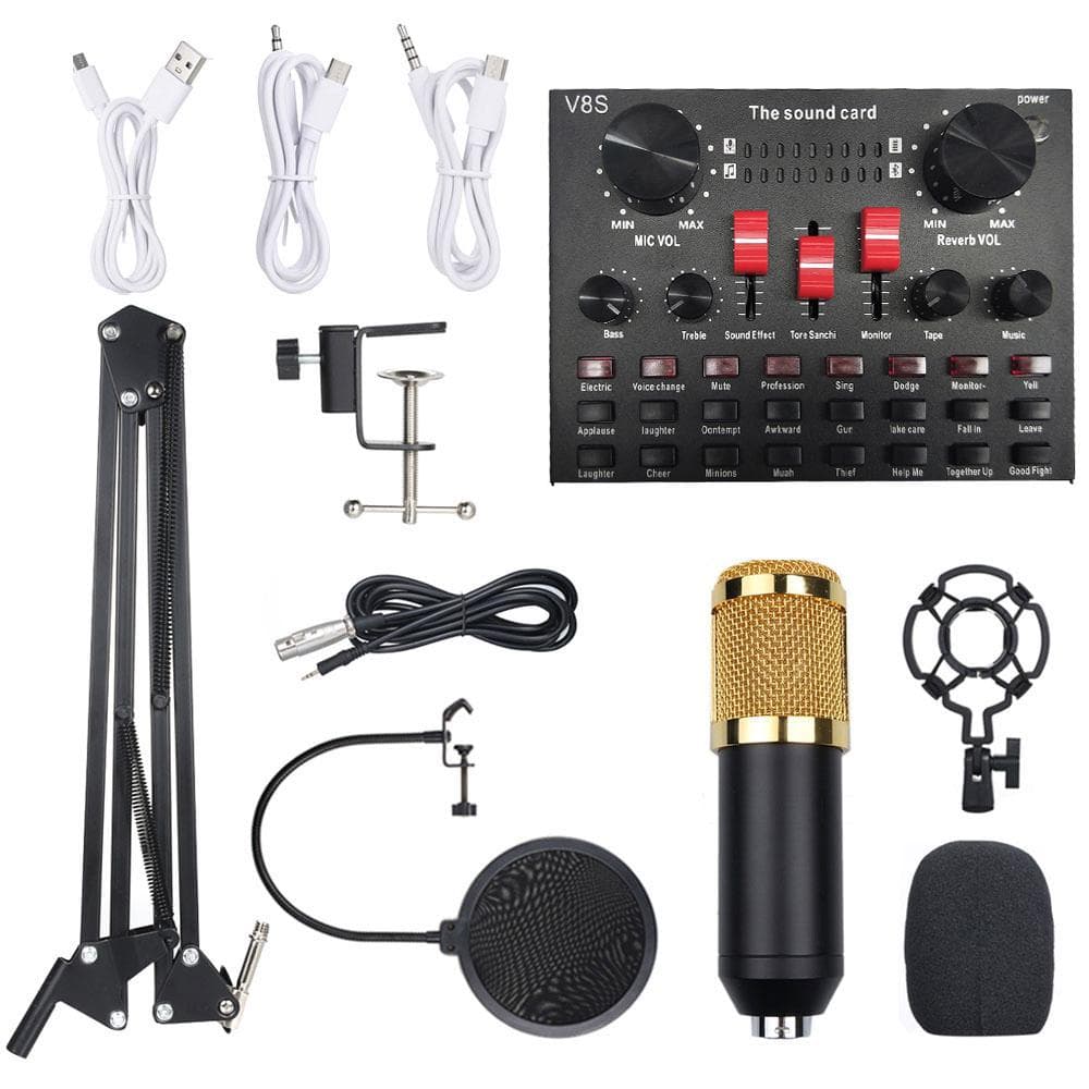Multi-functional Live Sound Card BM800 Microphone Set Audio Recording Equipments (Gold)