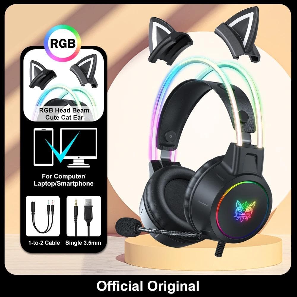 ONIKUMA X15 Pro Wired Headphones with RGB Head Beam Flexible Mic Button Control Gaming Headset Gamer for Compute PC black