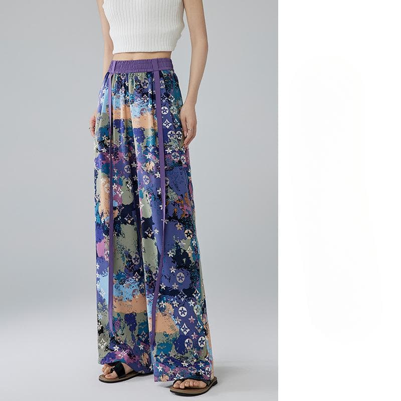New Chinese Style Pants for Women In Summer High Waist Draping Ink Painting Wide-leg Pants To Make Them Look Slim Straight Pants XL