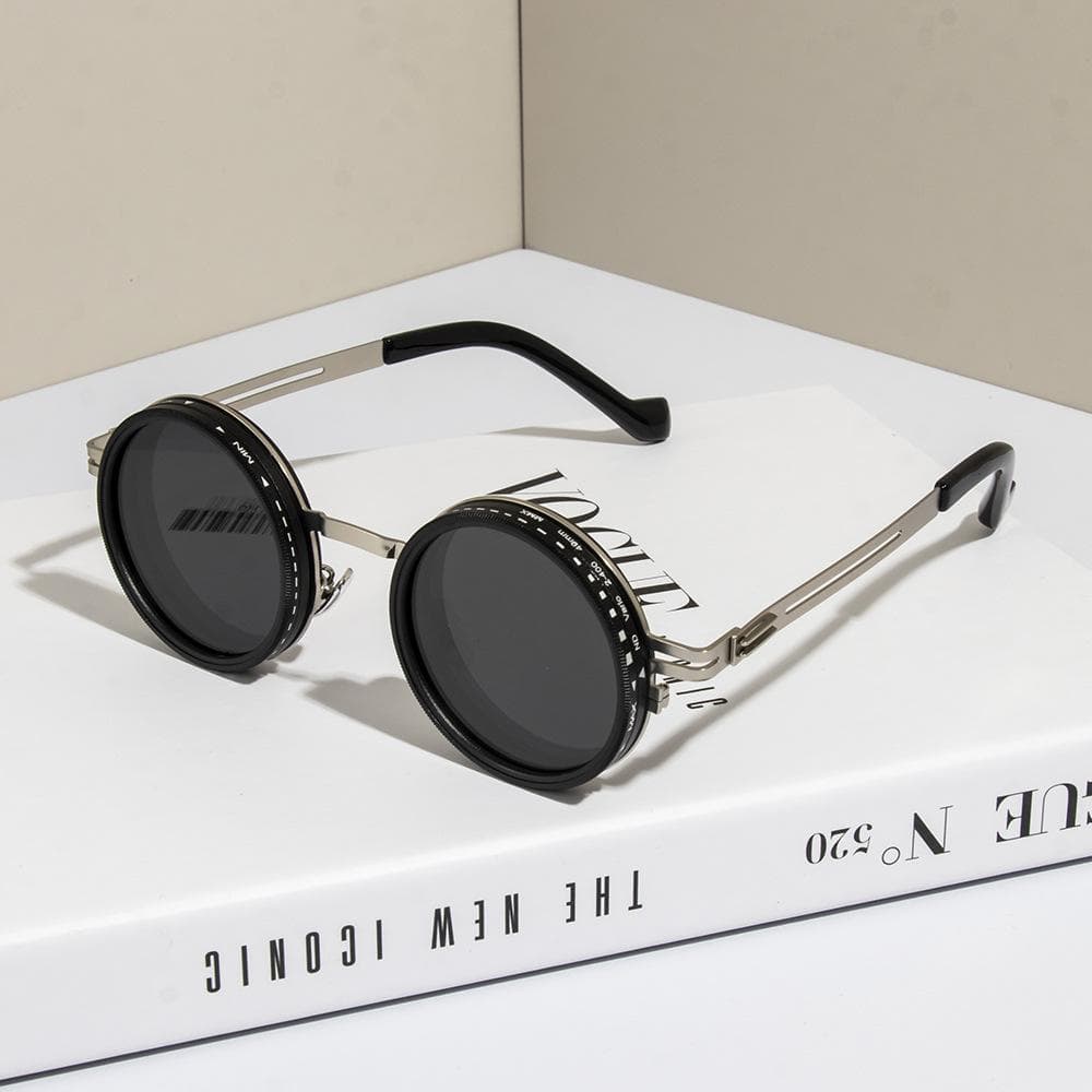 ND9 Adjustable Dimming Sunglasses for Men Women Round Retro Punk Fishing Eyeglasses Outdoor Shades UV400
