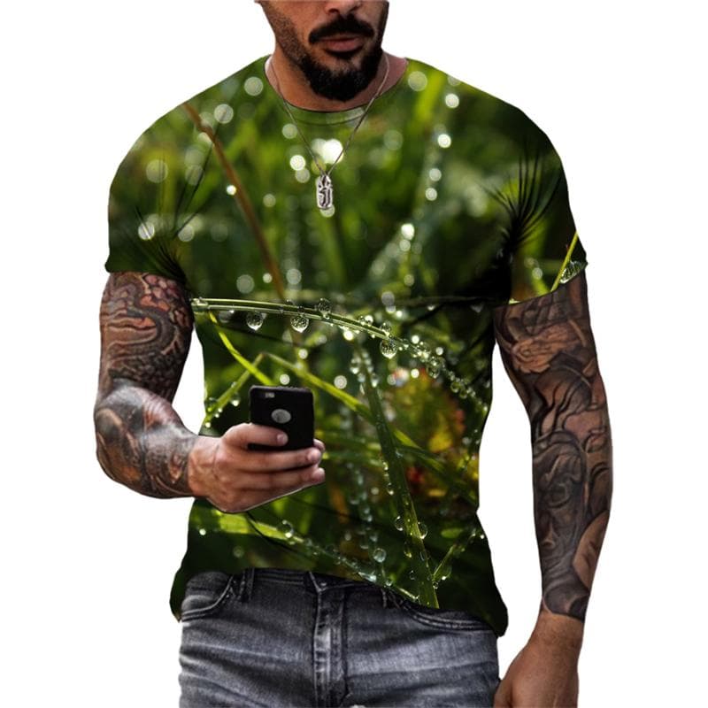 New Creative Morning Dew Grass graphic t shirts Summer Fashion Casual Men 3D Printed Tees Round Neck Leisure Fun Short Sleeve 5XL