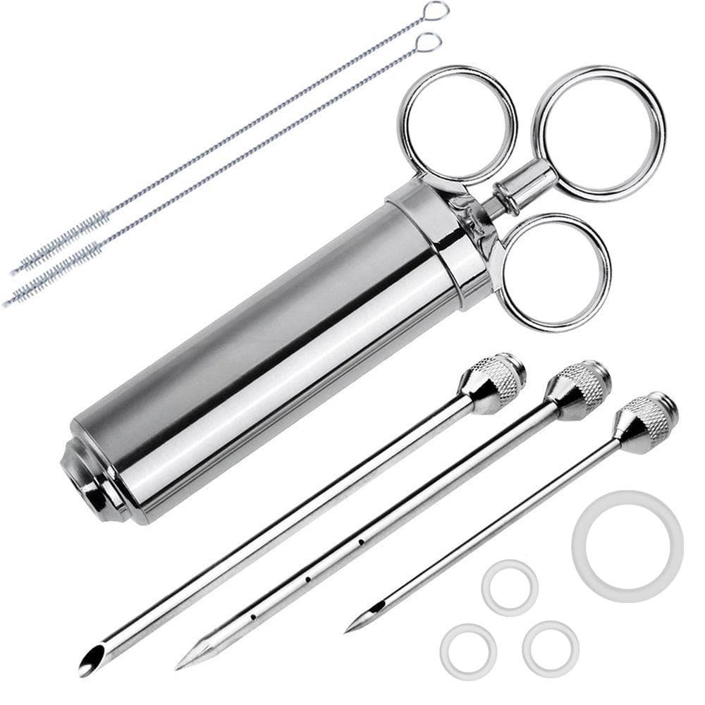 Meat Marinade Injector 304 Stainless Steel 3 Needles Sauce Seasoning BBQ Smoker Grill Beast Turkey silver