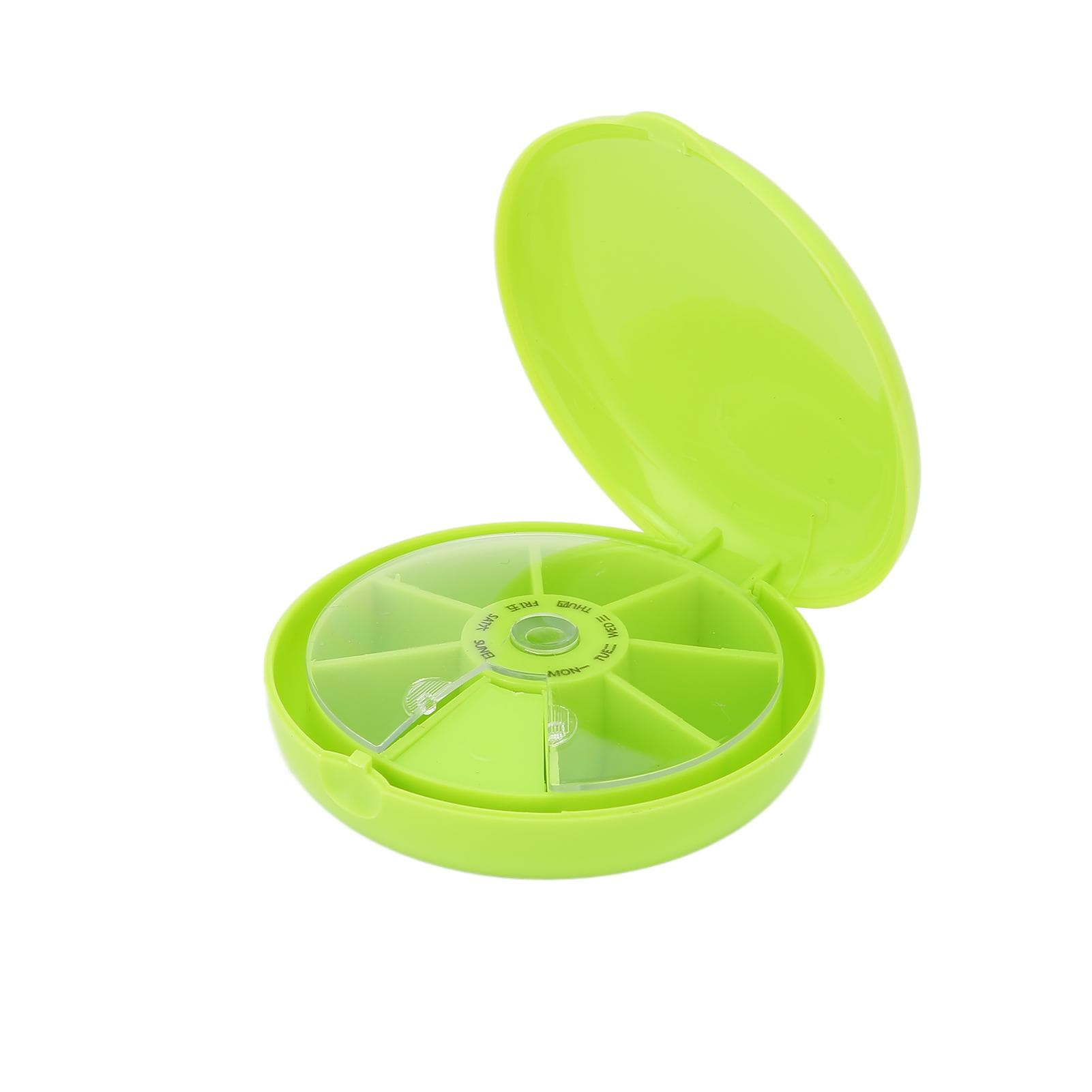 Seven Grids Rotating Pills Box Round 7 Compartments Pills Organizer for Home TravelGreen green