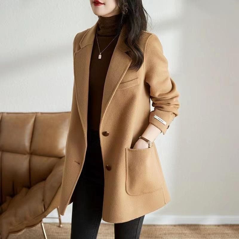Woolen coat women's new autumn temperament simple commuter suit collar woolen jacket XL