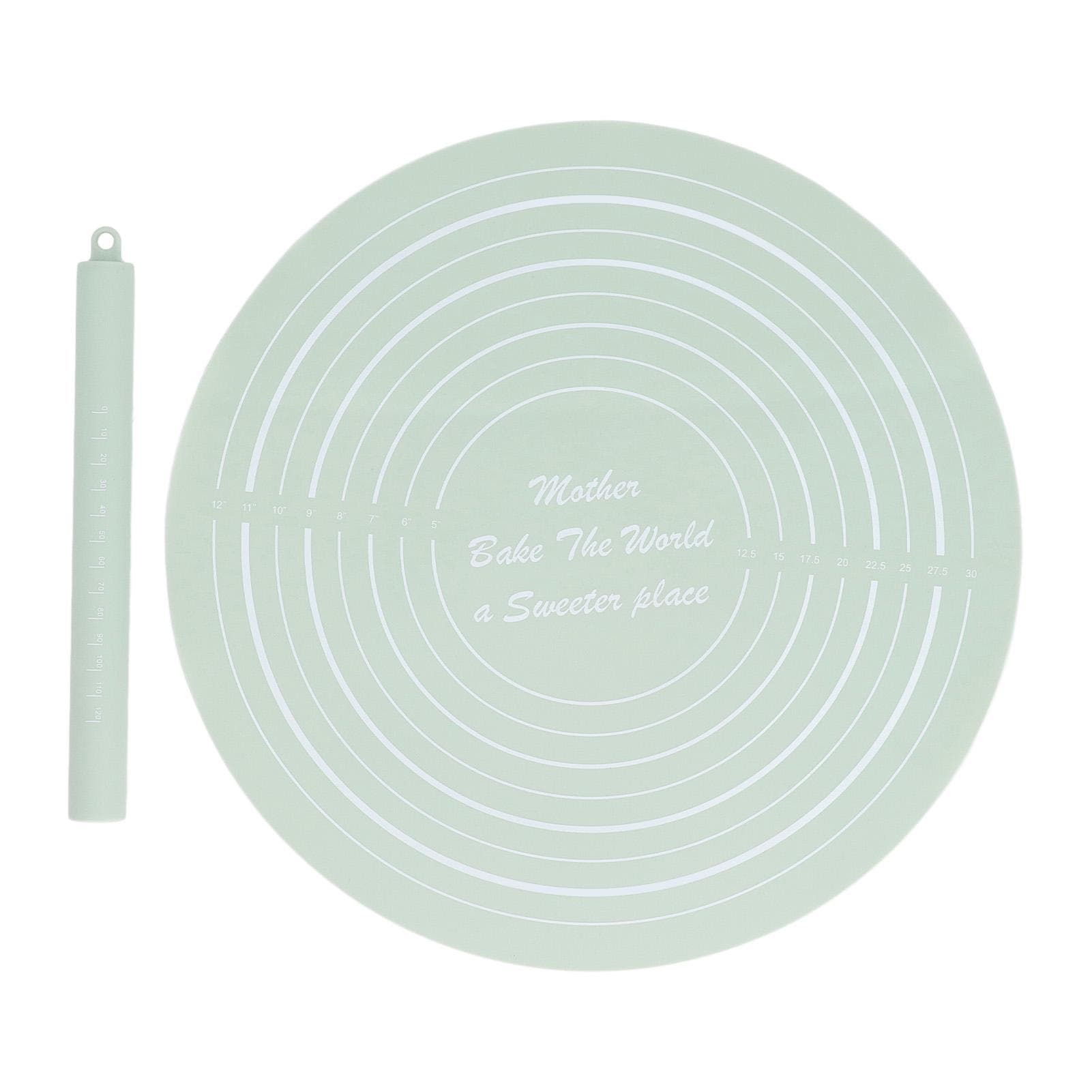 Dough Roller Set with Measurements Silicone Rolling Pin Non Stick Flour Mat for Home Kitchen Green