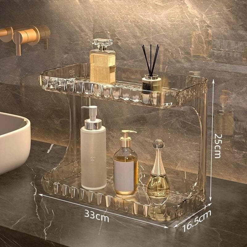 1pc Double Layer Storage Shelf - Multifunctional Portable Organizer For Bathroom/Kitchen/Bedroom, Cosmetic & Desk Shelf Transparent Storage Rack