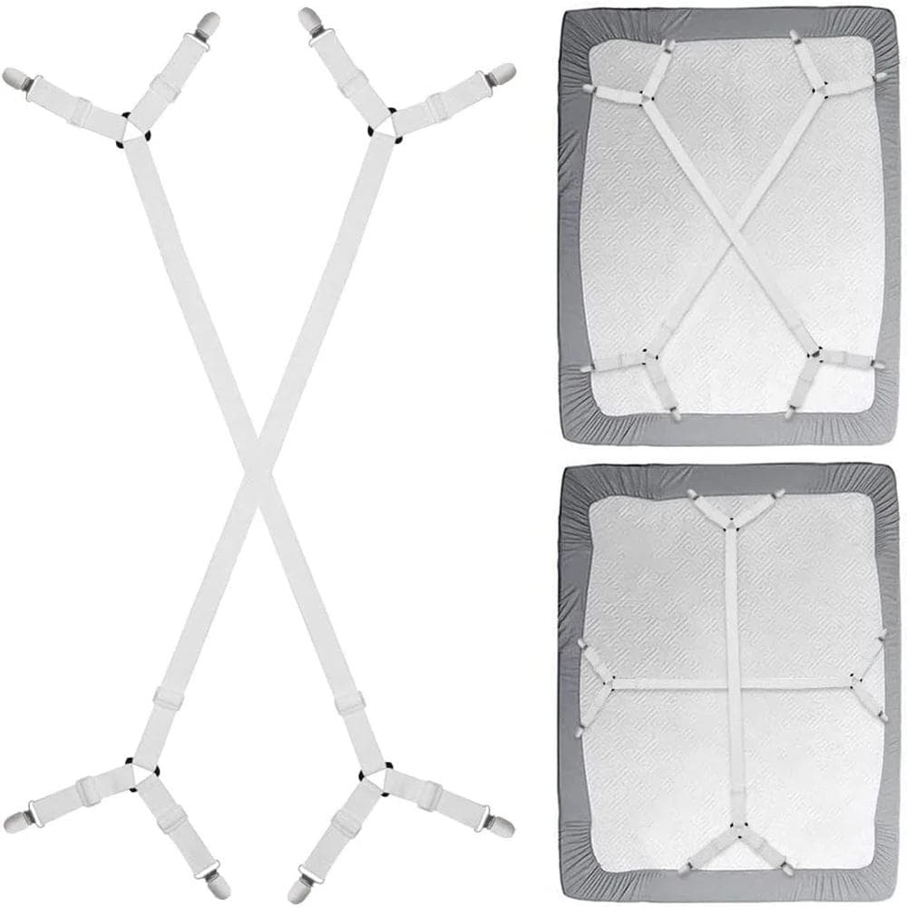 2 PCS Sheet Fastener Fixing Straps, Adjustable Cross Elastic Straps, Flat Fit Sheet Clips for Mattress Cushions Sofa Cushions white