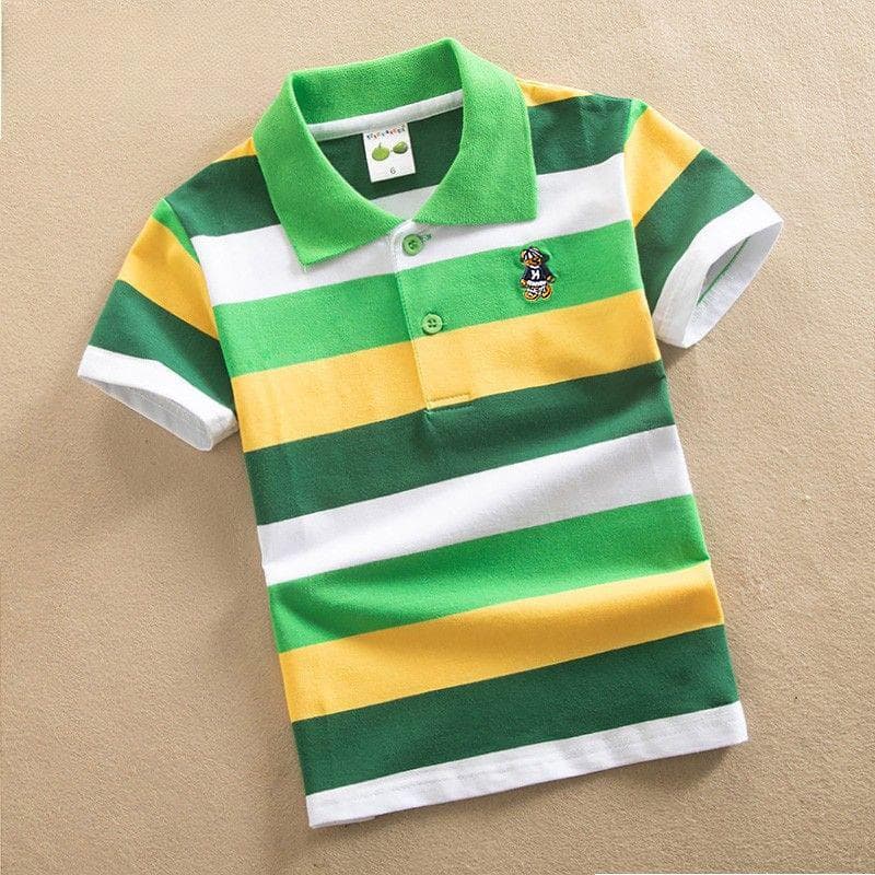 Boys Short-sleeved T-shirt Summer Children's T-shirt Colorful Striped Children's Lapel Top T-shirt 160cm
