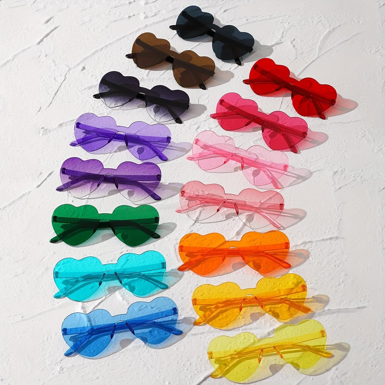 15pcs Heart Shaped Rimless Sunglasses Women Cute Cat Eye Candy Color UV400 Protective Glasses Party Shades