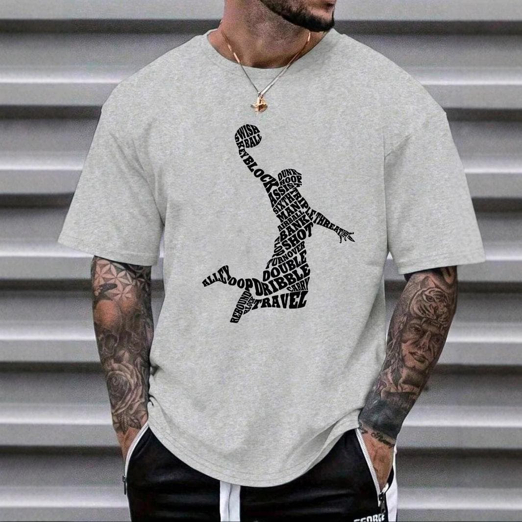 Street Slam Dunk Print T-shirt Men's Women's Short-sleeved T-shirt Cotton T-shirt 5XL grey