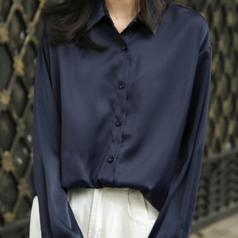 White Shirt Women's Retro Top Hanging Shirt Silky Satin Loose Fit, Professional XXXL royal blue