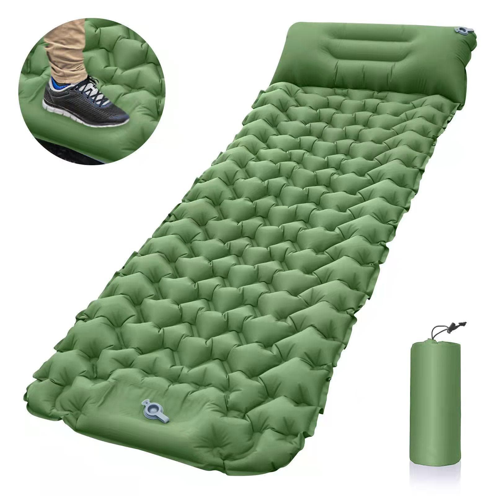 Lightweight Camping Mat with Air Pillow Portable Air Mattress Waterproof Backpacking Sleeping Pad green