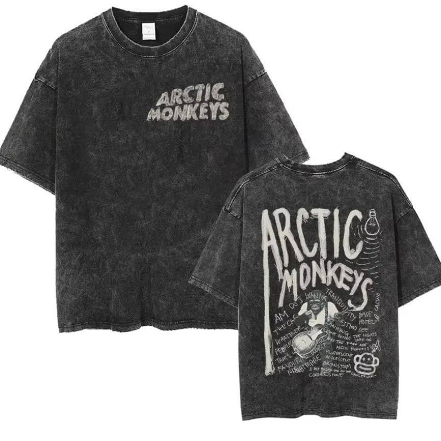 Retro Rock Arctic Monkeys Music Album Graphic T-Shrit Men's Vintage Washed Oversized Short Sleeve T Shirt Streetwear 3XL