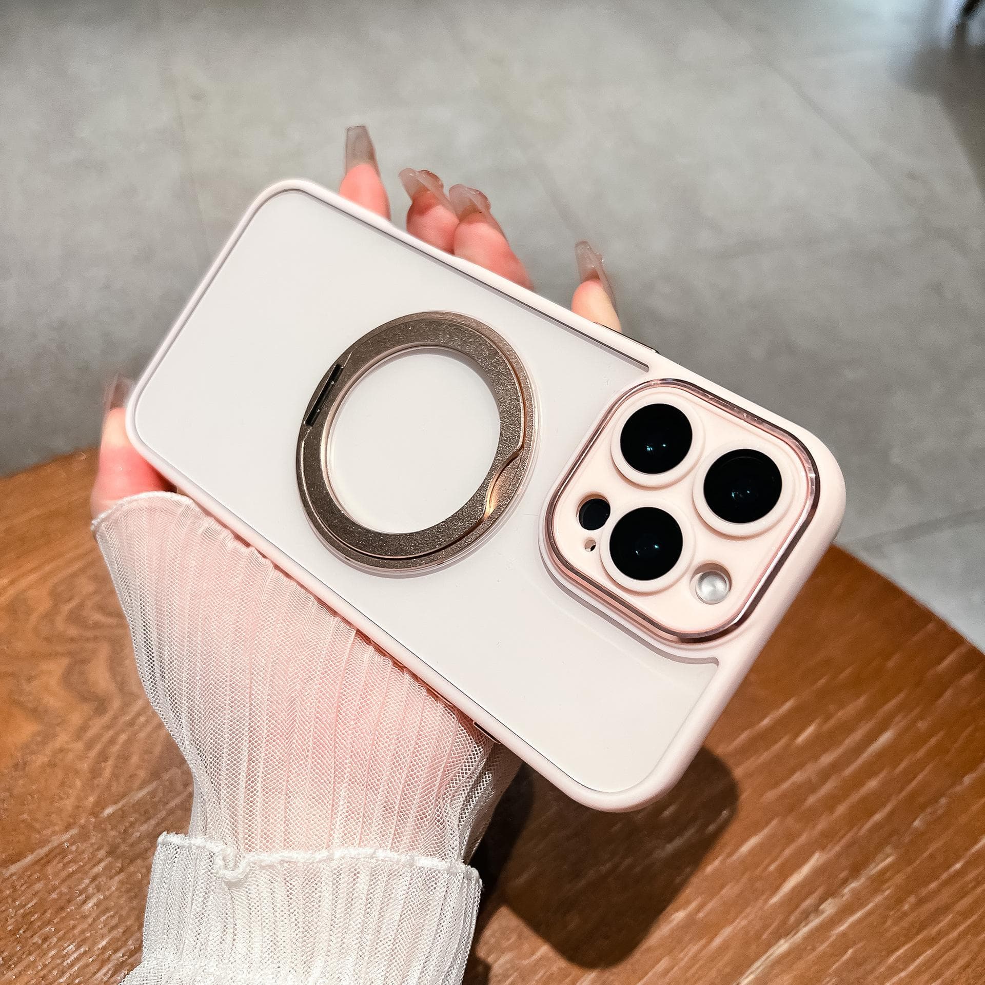Applicable To Apple 16proMax Mobile Phone Case with Rotating Magnetic Bracket IPhone 15 Full-inclusive 14 Transparent Protective Case iPhone12proMax pink