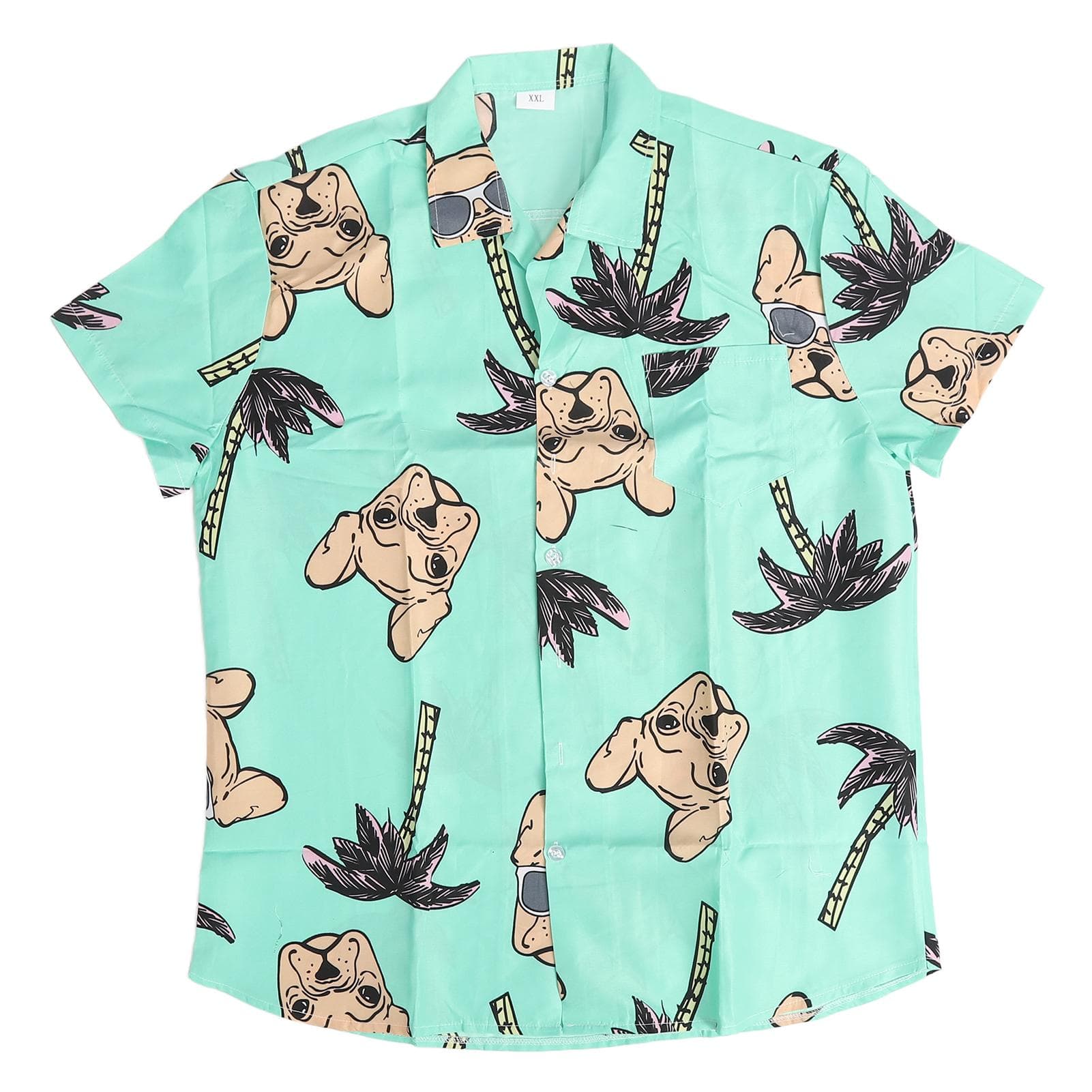 Men Short Sleeve Shirt Coconut Tree Printing Turn Down Collar Button Closure Casual Blouse Green XXL XXL green
