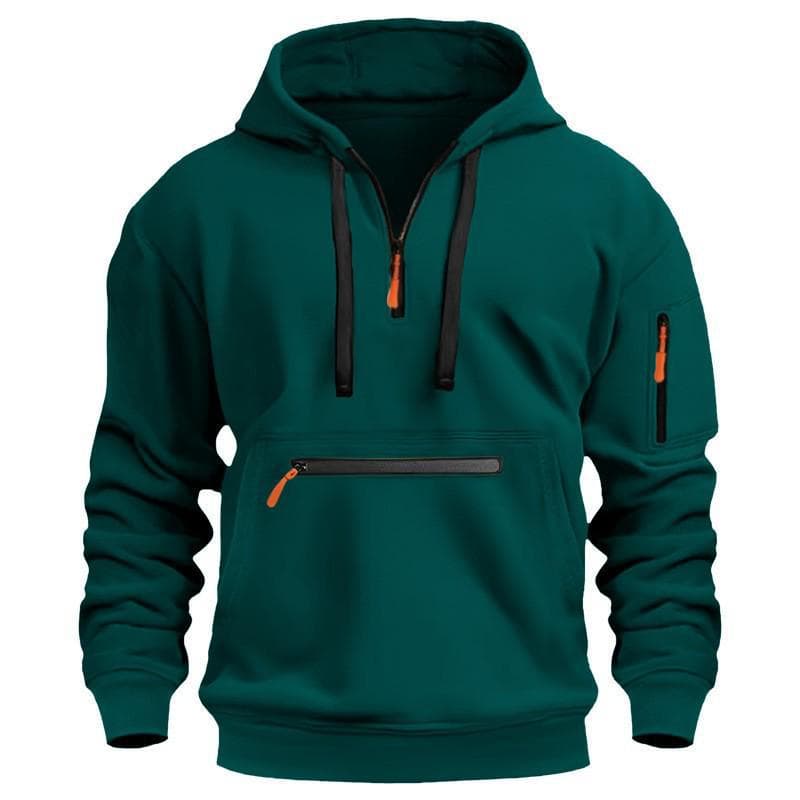 Men's Waterproof Zipper Pocket Hoodie - Autumn/Winter Casual Sportswear L green