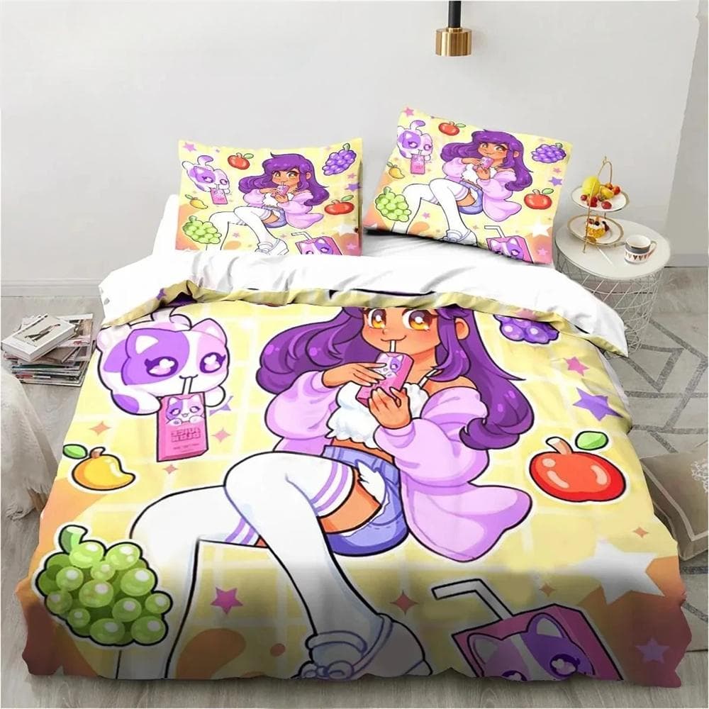 Cartoon Game Cute Aphmau with Wings Bedding Set Boys Girls Twin Queen King Size Duvet Cover Pillowcase Bed boys Adult 200x200cm 3pcs
