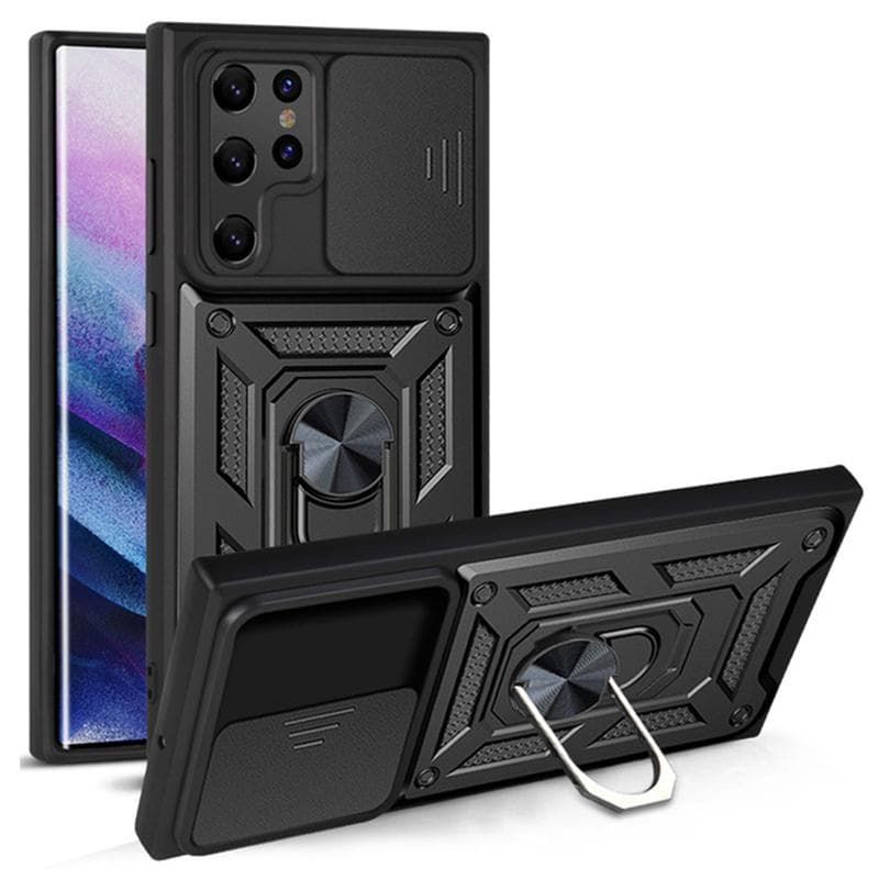 Phone Case For Samsung S23 Ultra Plus Slide Camera Military Shockproof Armor Cover For Samsung Galaxy S 23 S23Ultra S23Plus Lens Protection Ring Cases Samsung Galaxy S23 black