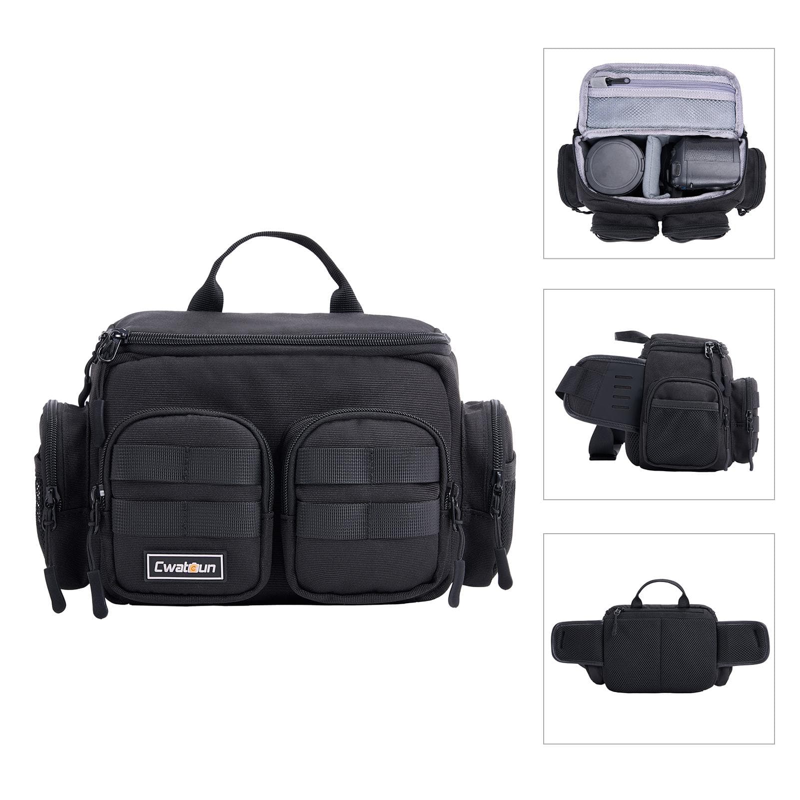 Cwatcun D96 Camera Bag Travel Camera Shoulder Bag Available for 1 Camera + 1 Lens Water-resistant black