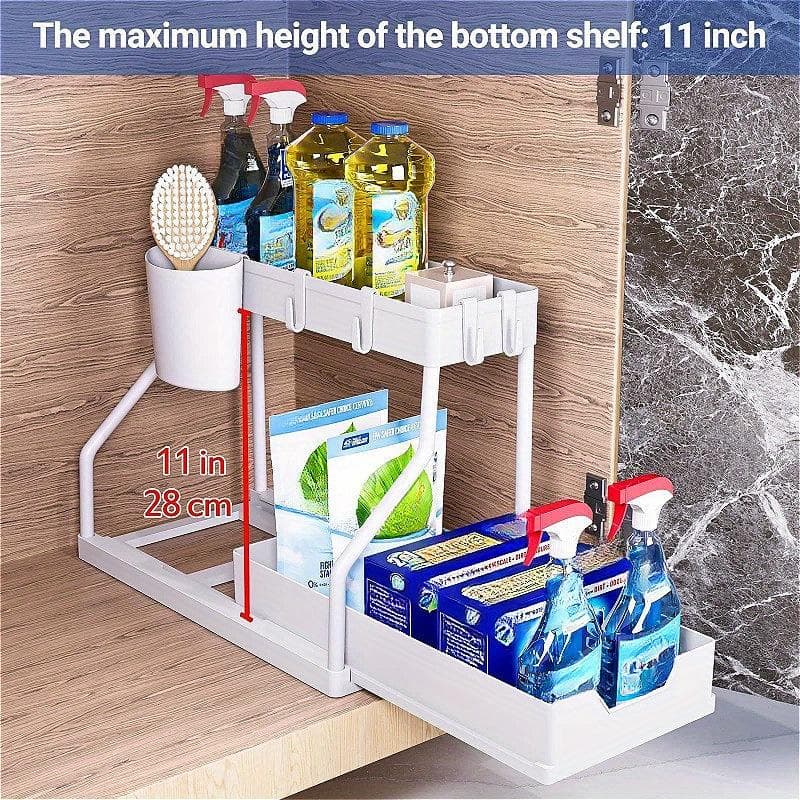 Multi-layer Pull-out Finishing Seasoning Household Kitchen Rack Bathroom Sink Layered Sundries Storage Rack white